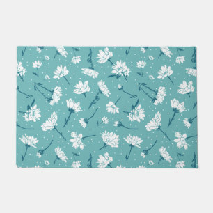 Elegant Floral Pattern - Teal & White Botanical Doormat
