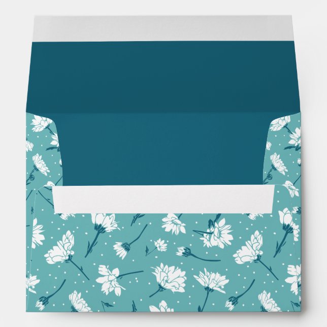 Elegant Floral Pattern - Teal & White Botanical Envelope (Back (Bottom))