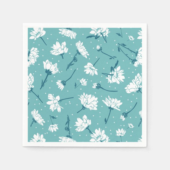 Elegant Floral Pattern - Teal & White Botanical Napkins (Front)