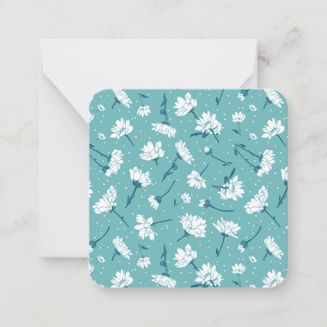 Elegant Floral Pattern - Teal & White Botanical Note Card (Front)