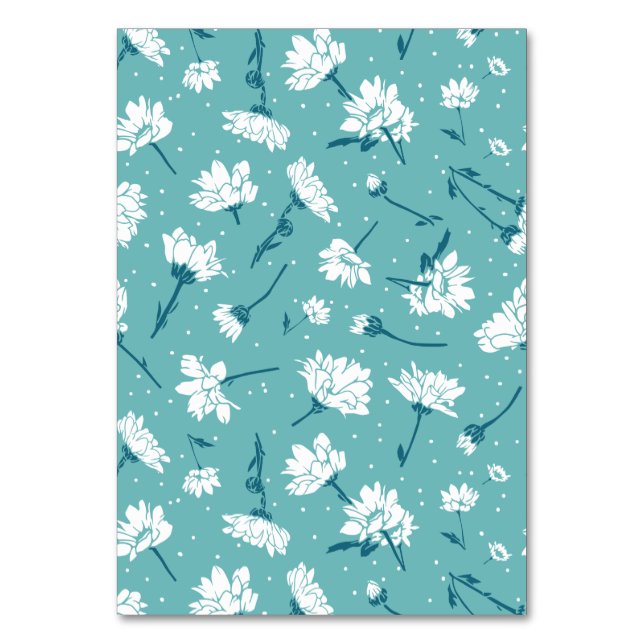 Elegant Floral Pattern - Teal & White Botanical Table Number (Front)
