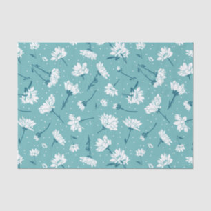 Elegant Floral Pattern - Teal & White Botanical Tissue Paper