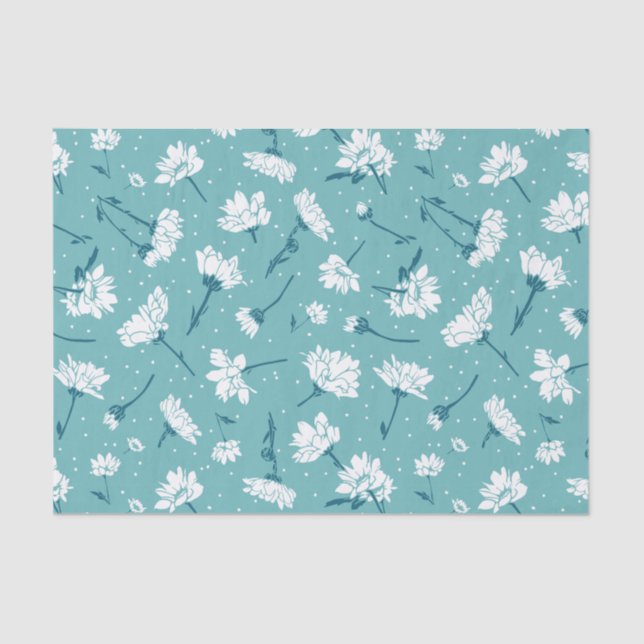 Elegant Floral Pattern - Teal & White Botanical Tissue Paper (Front)