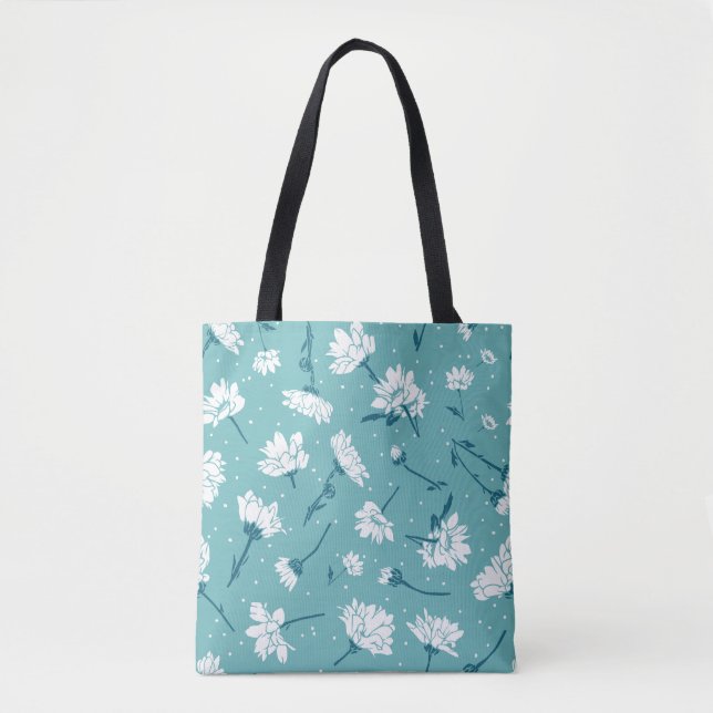Elegant Floral Pattern - Teal & White Botanical Tote Bag (Front)