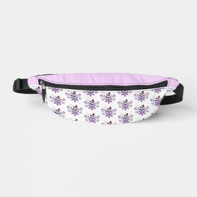 Elegant floral pattern violet purple gray red fanny pack (Front)
