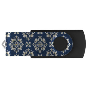 Elegant Floral Pattern with Golden Accents Flash Drive
