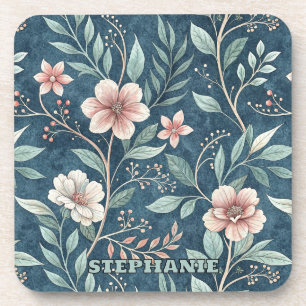 Elegant Floral Pattern with Pink & Cream Blossoms Beverage Coaster