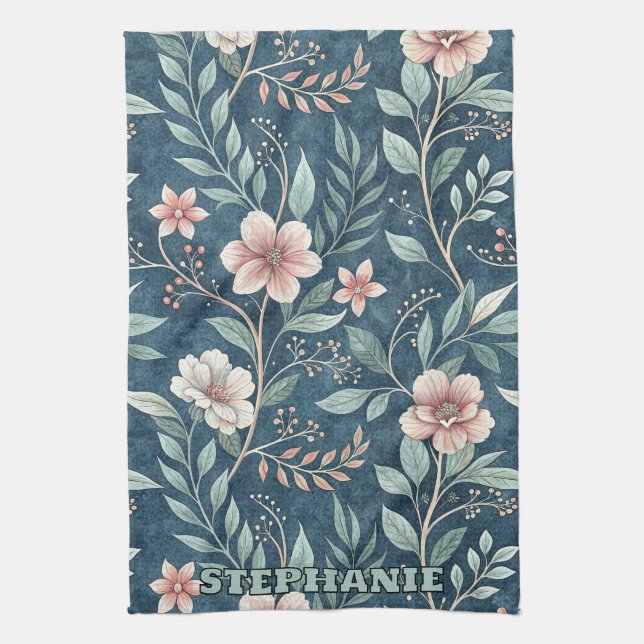 Elegant Floral Pattern with Pink & Cream Blossoms Kitchen Towel (Vertical)
