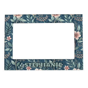 Elegant Floral Pattern with Pink & Cream Blossoms Magnetic Frame