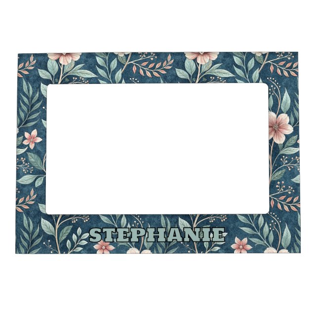Elegant Floral Pattern with Pink & Cream Blossoms Magnetic Frame (Front)