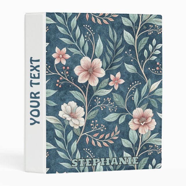 Elegant Floral Pattern with Pink & Cream Blossoms Mini Binder (Front/Spine)