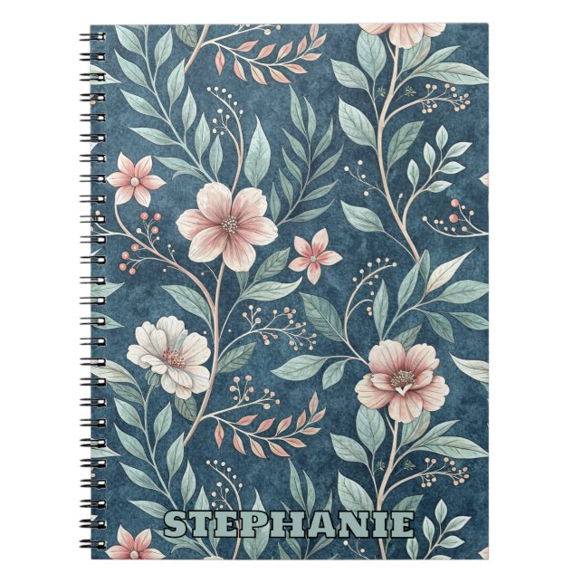 Elegant Floral Pattern with Pink & Cream Blossoms Notebook (Front)
