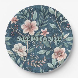 Elegant Floral Pattern with Pink & Cream Blossoms Paper Plates