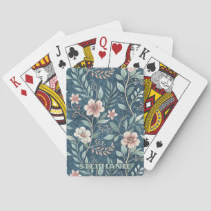 Elegant Floral Pattern with Pink & Cream Blossoms Poker Cards