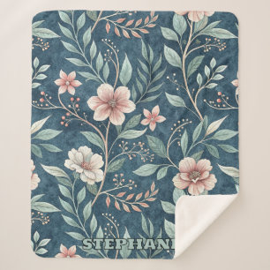 Elegant Floral Pattern with Pink & Cream Blossoms Sherpa Blanket