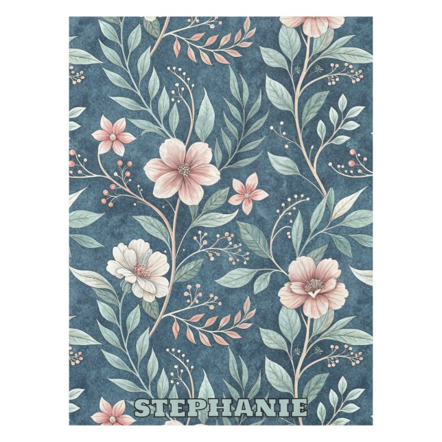 Elegant Floral Pattern with Pink & Cream Blossoms Tablecloth (Front)