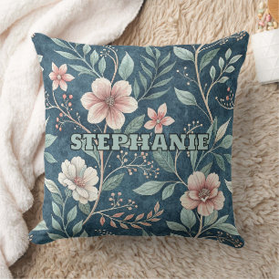 Elegant Floral Pattern with Pink & Cream Blossoms Throw Pillow