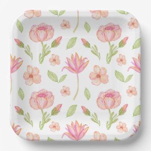 Elegant Floral Pattern with Pink Peonies and Lilie Paper Plates