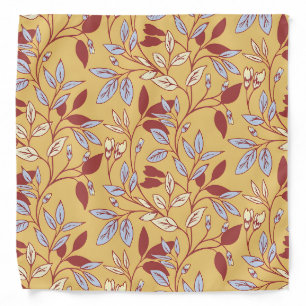 Elegant Floral Pattern with Red and Blue Leaves Bandana