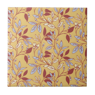 Elegant Floral Pattern with Red and Blue Leaves Ceramic Tile