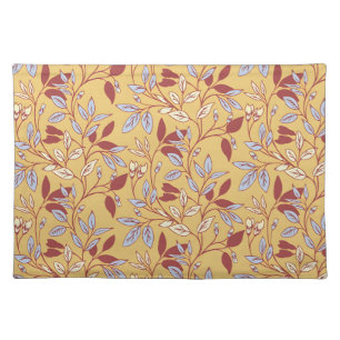 Elegant Floral Pattern with Red and Blue Leaves Cloth Placemat