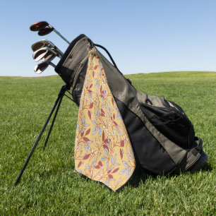 Elegant Floral Pattern with Red and Blue Leaves Golf Towel