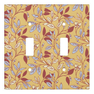 Elegant Floral Pattern with Red and Blue Leaves Light Switch Cover