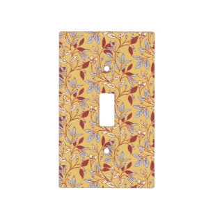Elegant Floral Pattern with Red and Blue Leaves Light Switch Cover