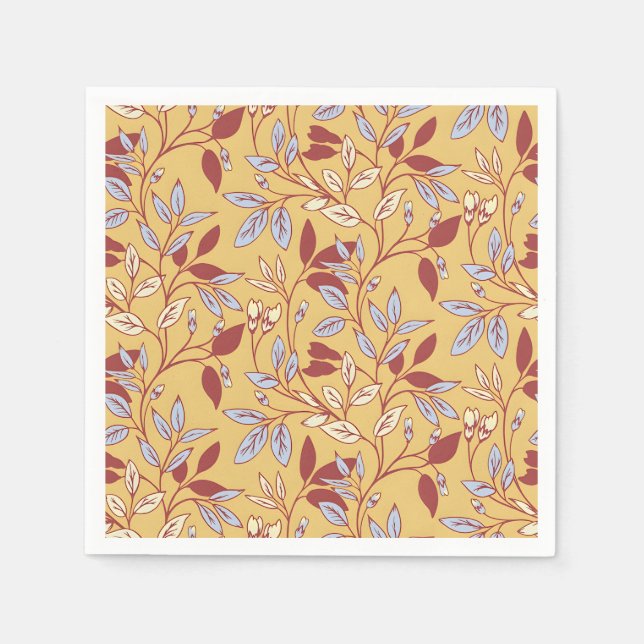 Elegant Floral Pattern with Red and Blue Leaves Napkins (Front)