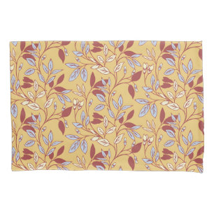 Elegant Floral Pattern with Red and Blue Leaves Pillow Case