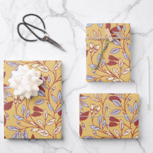 Elegant Floral Pattern with Red and Blue Leaves Wrapping Paper Sheets
