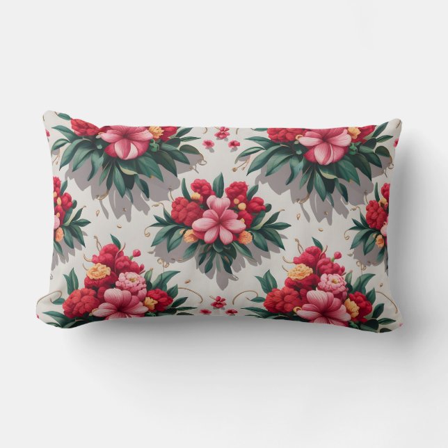 Elegant Floral Pattern with Red and Pink Flowers  Lumbar Pillow (Front)