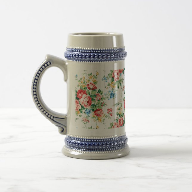 Elegant Floral Pattern with Rose Design Element Beer Stein (Left)