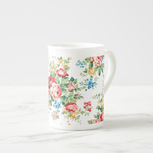 Elegant Floral Pattern with Rose Design Element Bone China Mug