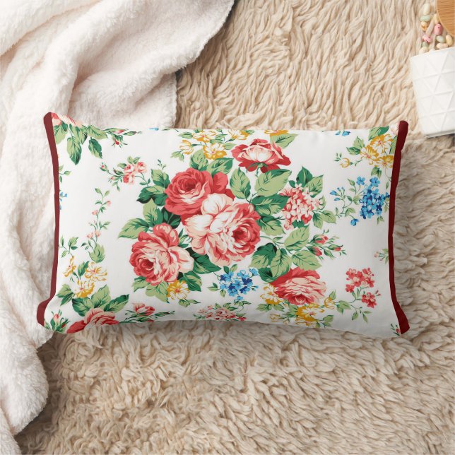 Elegant Floral Pattern with Rose Design Element Lumbar Pillow (Blanket)