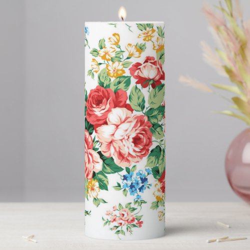Elegant Floral Pattern with Rose Design Element Pillar Candle