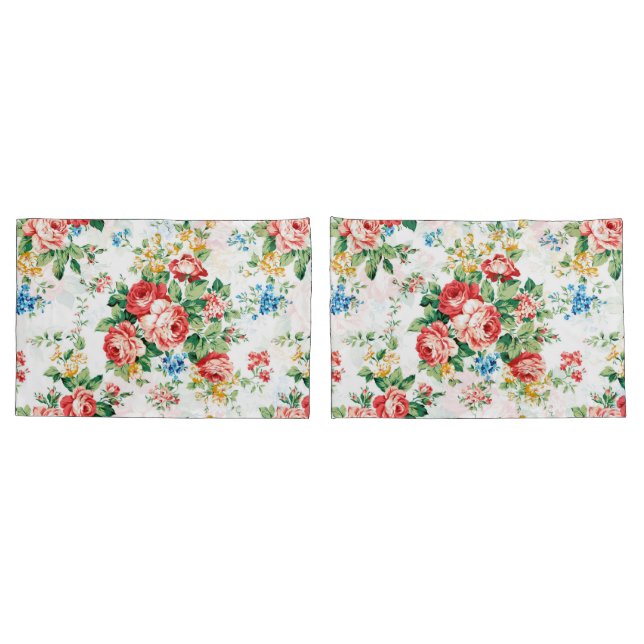 Elegant Floral Pattern with Rose Design Element Pillow Case (Back-Set)