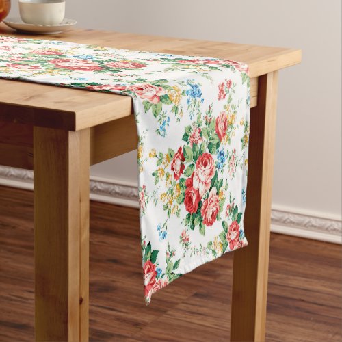 Elegant Floral Pattern with Rose Design Element Short Table Runner