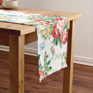 Elegant Floral Pattern with Rose Design Element Short Table Runner