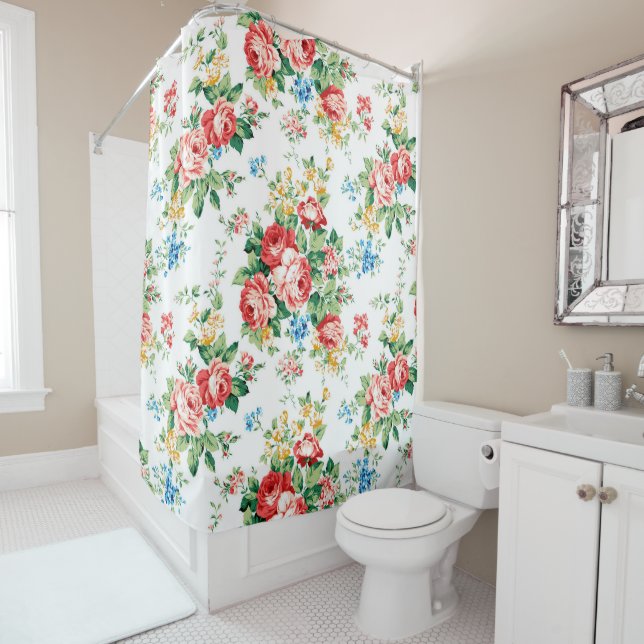 Elegant Floral Pattern with Rose Design Element Shower Curtain (In Situ)