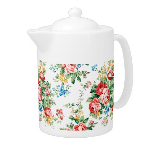 Elegant Floral Pattern with Rose Design Element Teapot