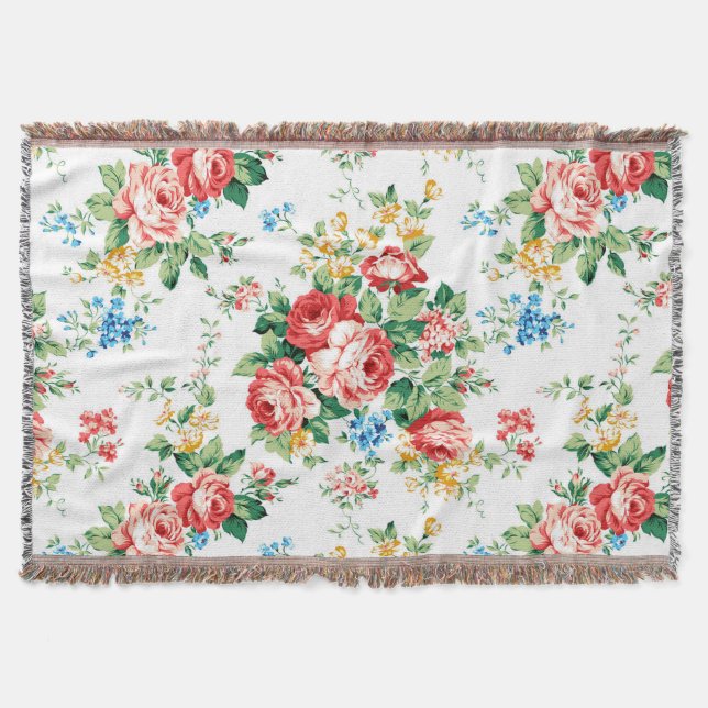 Elegant Floral Pattern with Rose Design Element Throw Blanket (Front)