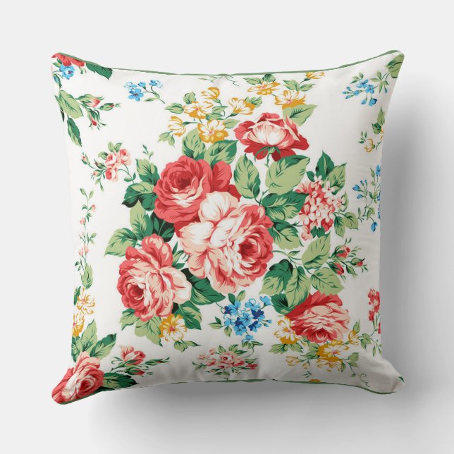 Elegant Floral Pattern with Rose Design Element Throw Pillow (Back)