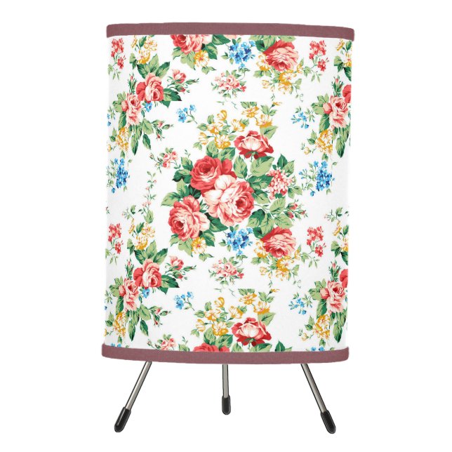 Elegant Floral Pattern with Rose Design Element Tripod Lamp (Front)