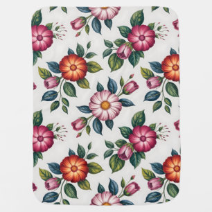 Elegant Floral Pattern with Roses and Daisies Baby Blanket