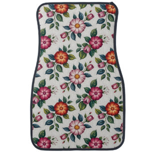 Elegant Floral Pattern with Roses and Daisies Car Floor Mat
