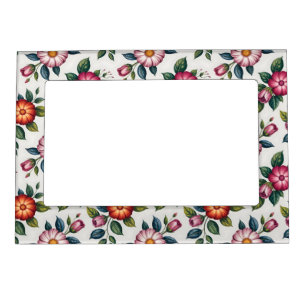 Elegant Floral Pattern with Roses and Daisies Magnetic Frame