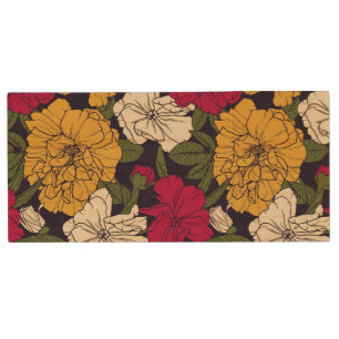 Elegant floral pattern wood flash drive