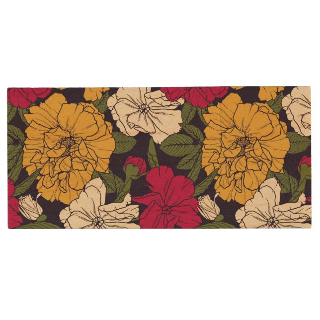 Elegant floral pattern wood flash drive (Front)