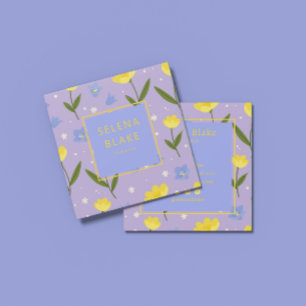 Elegant Floral pattern – Yellow & Blue Flowers,  Square Business Card